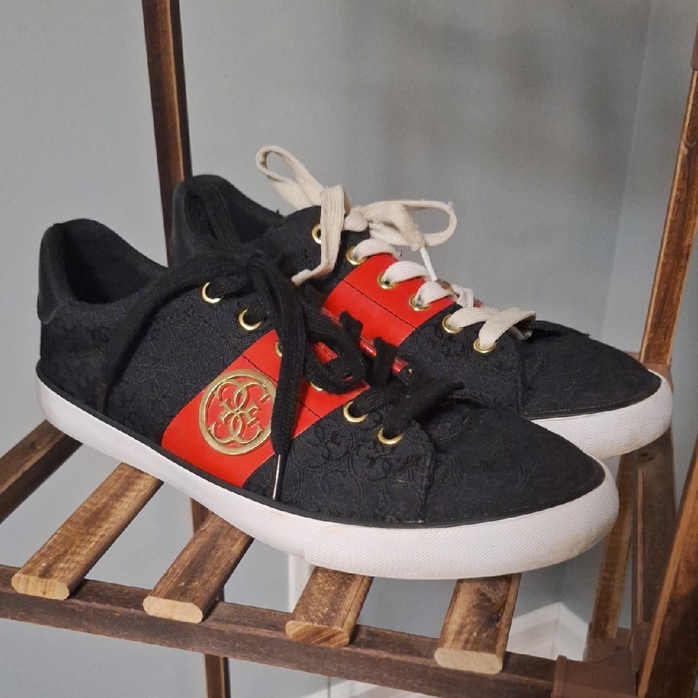 G by Guess Black and Red Sneakers with White Soles Size 9